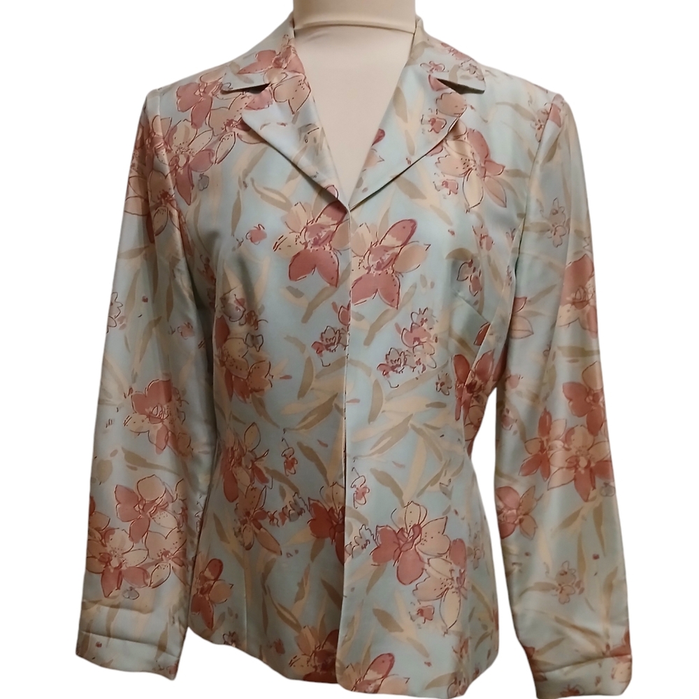 Adrianna Papell flower silk jacket, pastel size 8